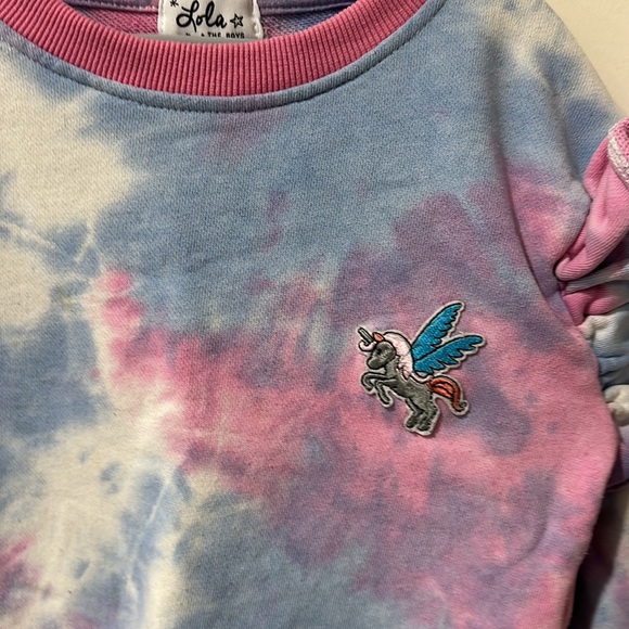 • Lola and the boys • Girls TIE DYE RUFFLE PATCH JOGGER Hoodie Pink and Blue 8 - Picture 4 of 5